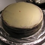 Red Velvet Cake with Buttercream and Fondant: Second Layer and Crumb Coat Red Velvet Cake with Buttercream and Fondant: Second Layer and Crumb Coat